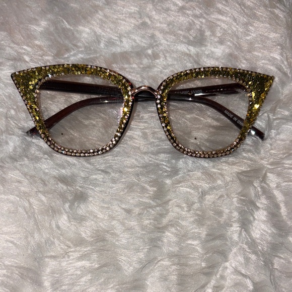 Fashion Jewelry Accessories - Gold Rhinestone Cat-Eye Sunglasses